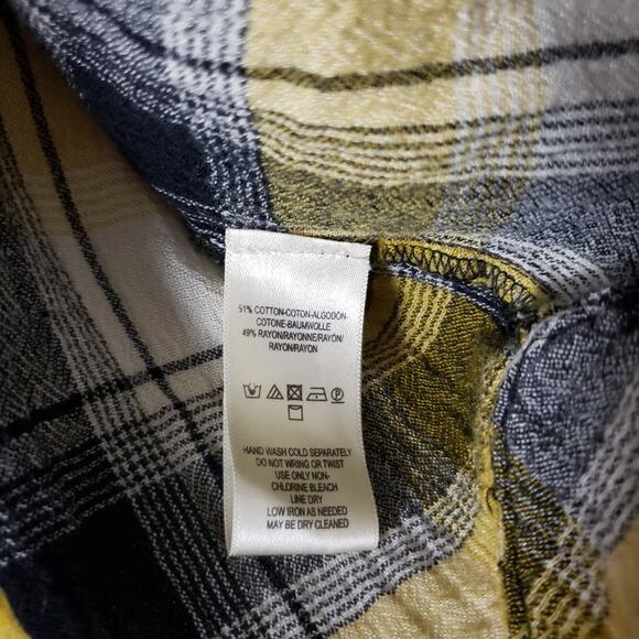 Anthropologie Maeve Floral Embroidered Yellow Plaid Longline Flannel Tunic XS - Picture 10 of 12